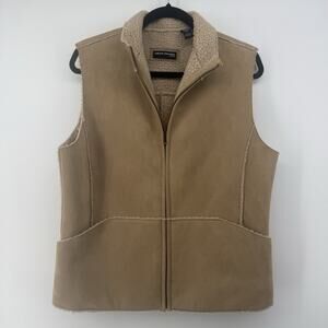 Women's Size L Tan Faux Suede Sherpa Lined Zip Up Vest Western Prairie Core